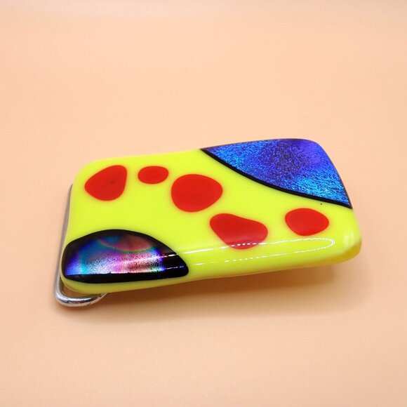 Eccentric Abstract Art Glass Neon Yellow Green Belt Custom Buckle main image 4